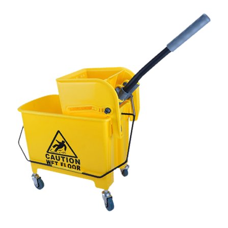 funtasica Mop Bucket on Wheels 42x28x62cm Ergonomic PP Material Yellow for Commercial Cleaning Potable Handle 20L Capacity