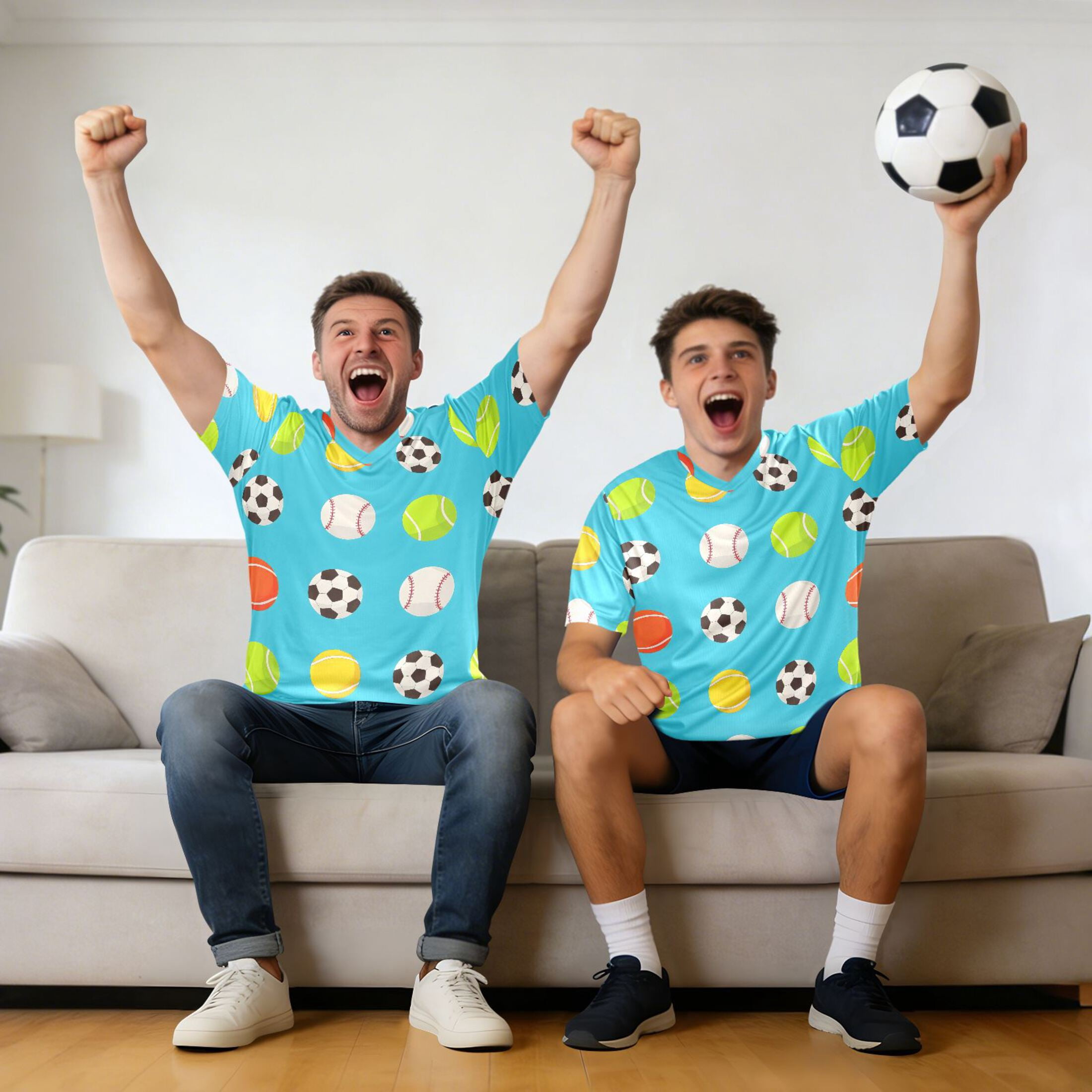 joogoo Tennis Balls Footballs Men's Soccer Jersey Athletic Plus Size T-Shirt V-Neck Sport Fan Game Day Shirt 3X-Large