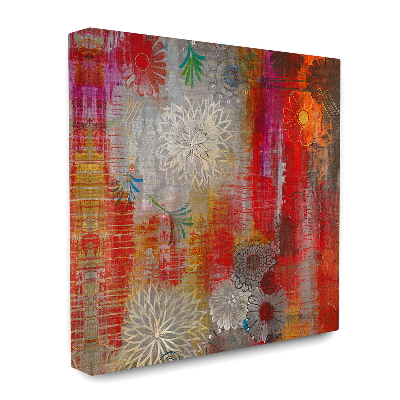 The Stupell Home Decor Collection Abstract Daisies Warm Colors Canvas Wall Art