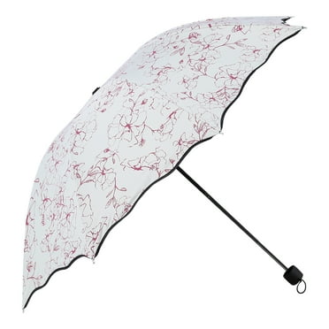 Women Lady 3 Folding Parasols Anti-UV Windproof Sun Rain Protection Umbrella(Red Pattern)