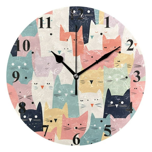 Full Of Cats Black 10 inch Wall Clocks Non Ticking Easy to Read Battery Decorative for Home Bathroom Kitchen Bedroom Living Room