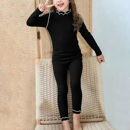 JingChang Girls Solid Underwear for Kids Long Johns Girls Thermal Underwear Set Base Layer Kids Long Underwear Black 2 Years