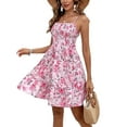 thumbnail image 2 of Floral Mini Dress Spaghetti Strap Square Neck A Line Cute Sundress Beach Summer Dresses for Women 2025 Pink M, 2 of 9