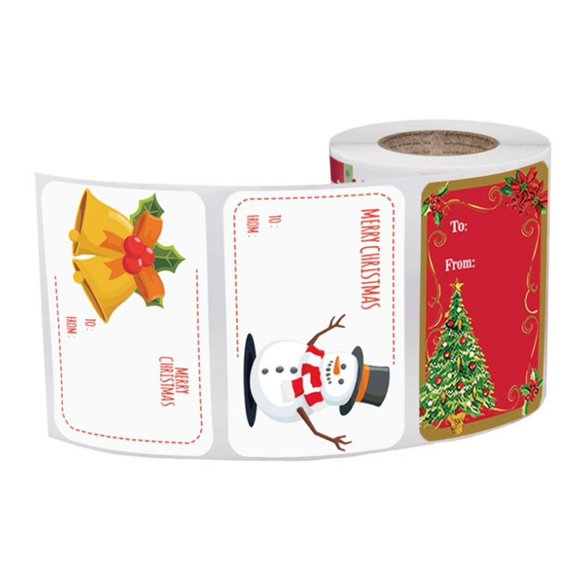 pdqouc 1 Roll 250 Pieces Christmas Tags Adhesive Christmas Stickers Name Tags Holiday Present Labels with Different Designs for Wrapping Paper Festival Birthday Holiday Decor