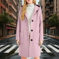 thumbnail image 5 of qucoqpe Womens Hooded Trench Coat Winter Warm Wool Coat Long Sleeve Casual Pea Coat Fashion Solid Color Overcoat for Women, 5 of 8