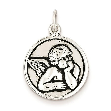 Antiqued Angel Solid Polished Charm Pendant 25mmx18mm 925 Sterling Silver