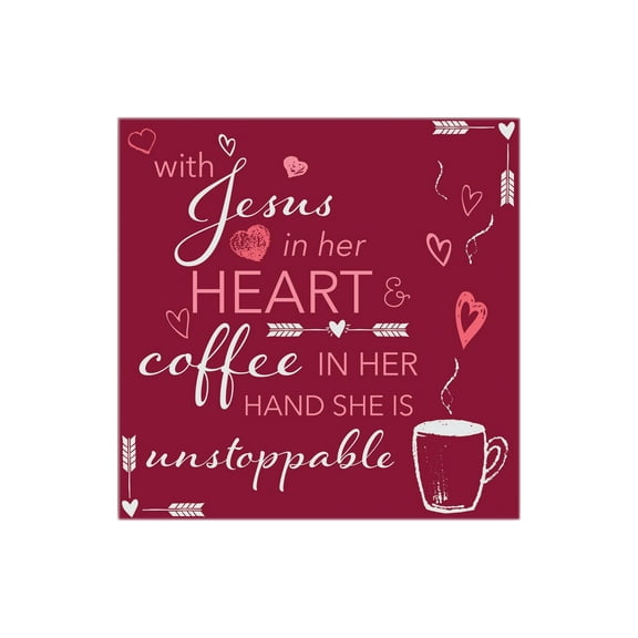 Him Heart Coffee Unstoppable Deep Cherry 12 x 12 Wood Wall Sign Plaque