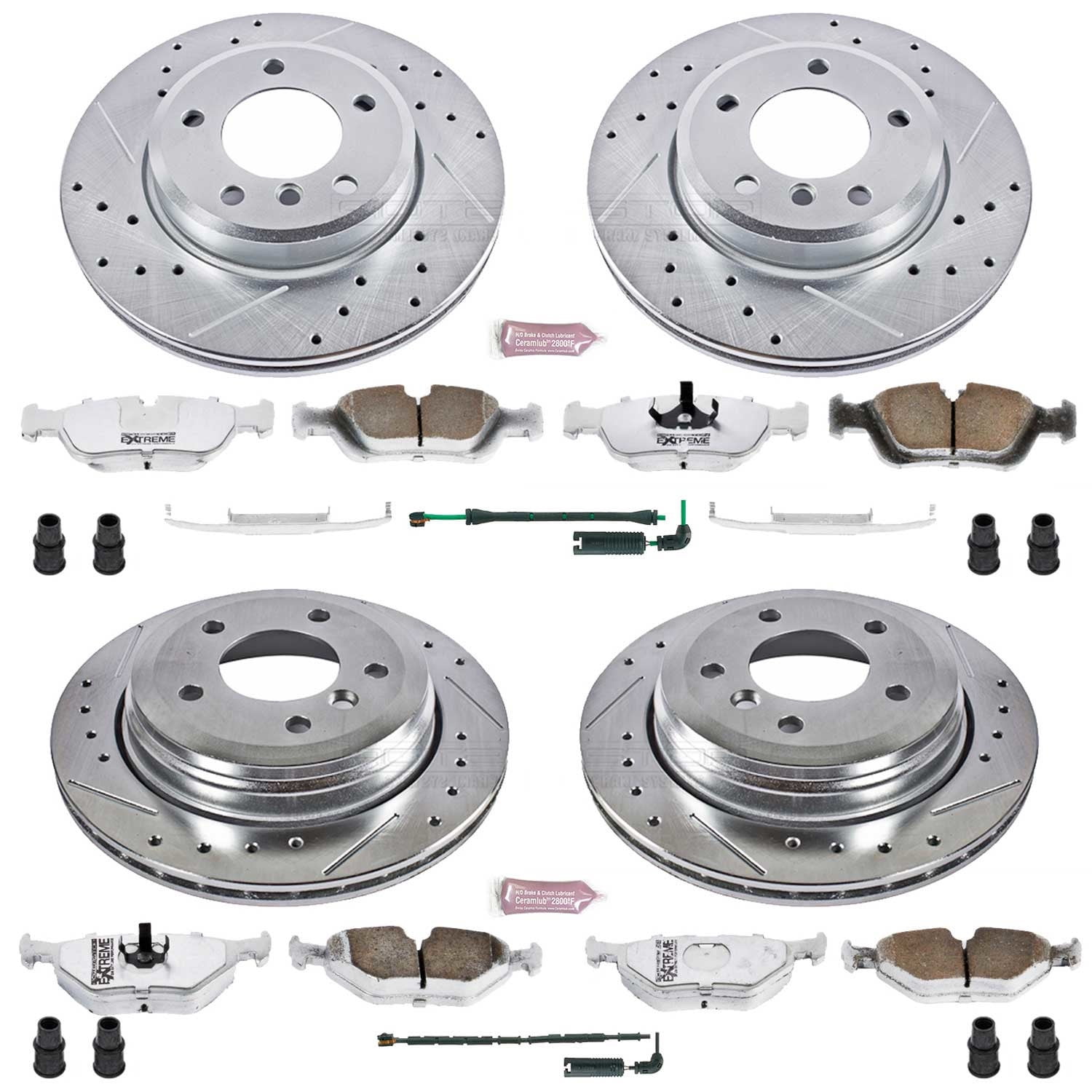 PowerStop Front and Rear Z26 Street Warrior Carbon-Fiber Ceramic Brake Pad and Drilled and Slotted Rotor Kit Fits: BMW Select Models K874-26