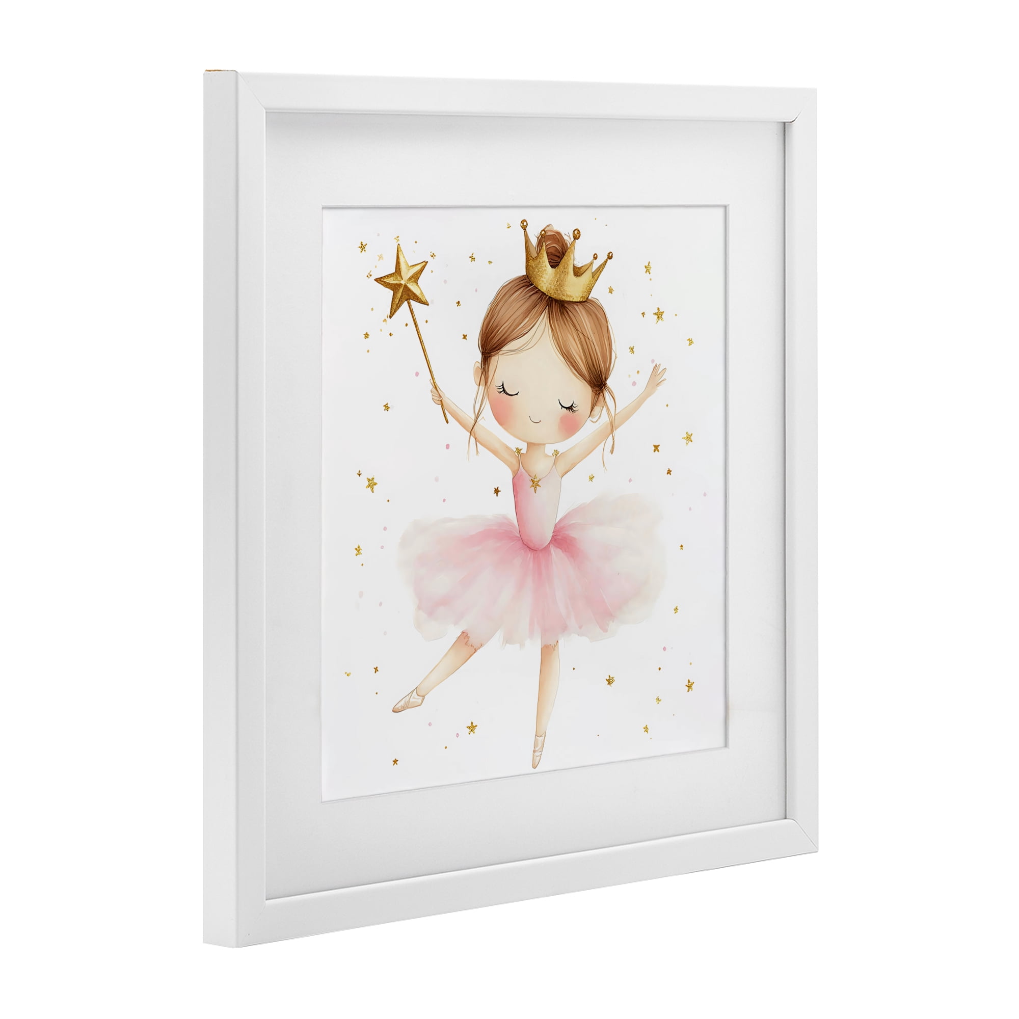 Stupell Industries Cute Ballerina with Crown White Framed Print Under Glass, design by Creative Studio