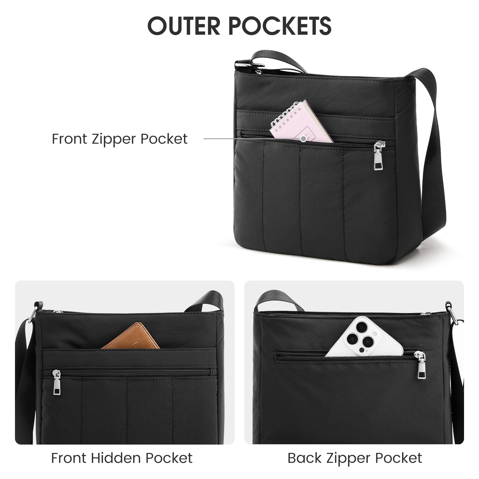 G4Free Nylon Crossbody Bags for Women, Lightweight Casual Quilted Shoulder Handbags for Travel Work