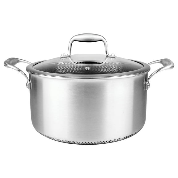 NutriChef NC3PCAS 5-Quart Nonstick Tri-Ply Stainless Steel Stew Pot with Glass Lid