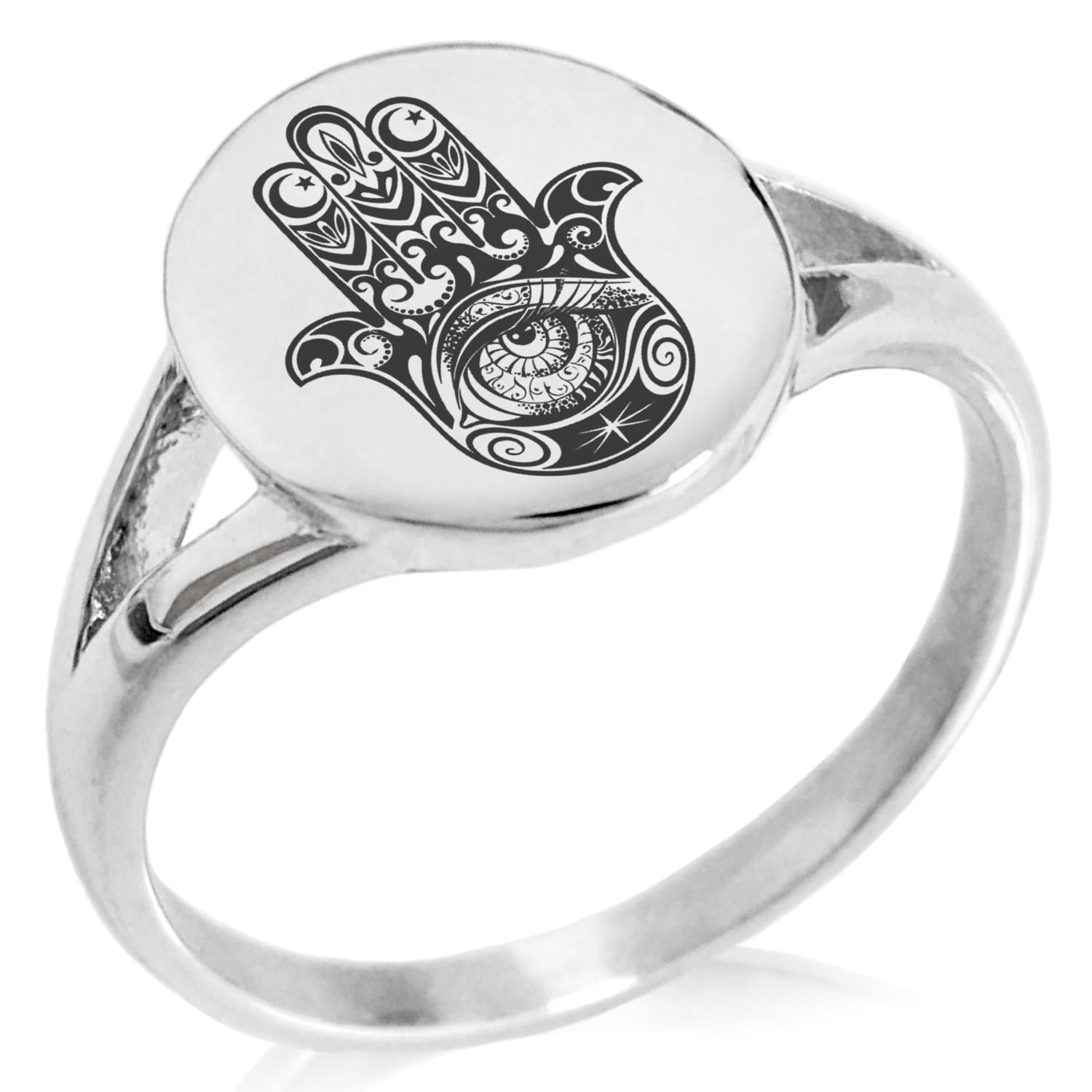 Stainless Steel Crescent Hamsa Hand of Fatima Minimalist Oval Top