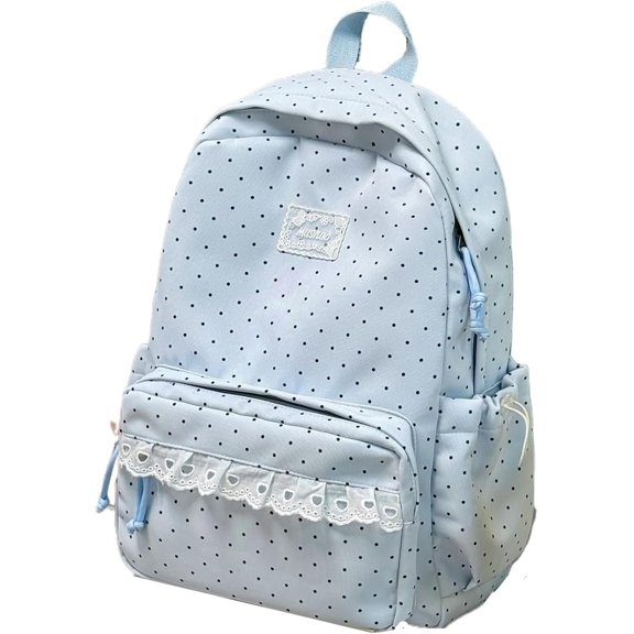 Polka dot backpack for Women, Kawaii Coquette Laptop Daypack with Lace, Adjustable Straps for School Travel