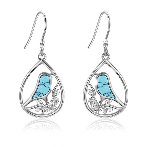 925 Sterling Silver Turquoise Bird Earrings for Women