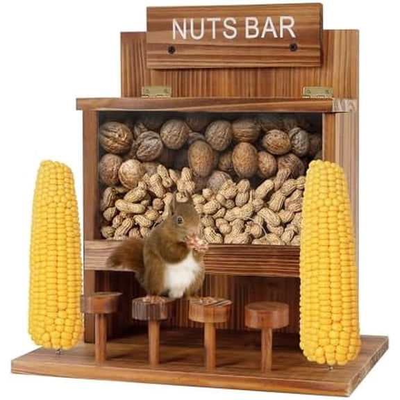 Squirrel Feeder for Outside Tree, Squirrel Picnic Table Feeder for Outdoors Corn Cob Peanut Feeder Funny Chipmunk House Nuts Bar Hanging Wooden Box$$