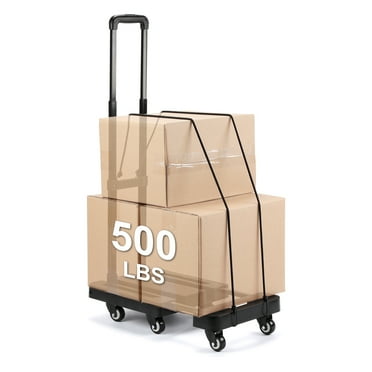 AIRTOON 500LBS Folding Hand Truck,  6 Wheels Collapsible Luggage Cart with 2 Elastic Ropes for Moving, Travel, Shopping,  Office Use, Black