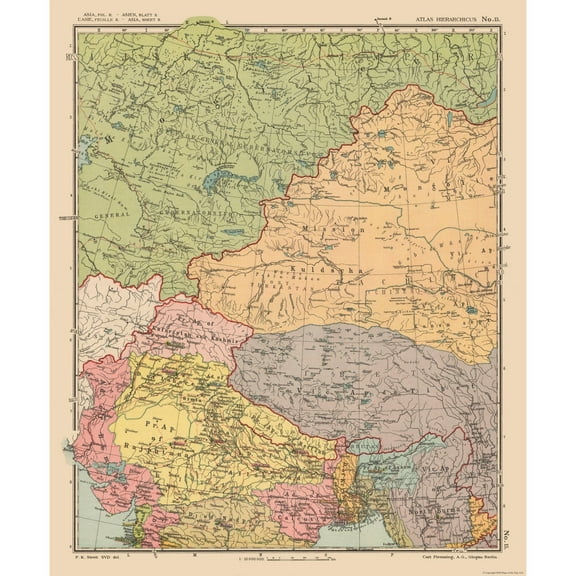 Historic Map - Asia Central - Streit 1913 - 23 x 27.78 - Vintage Wall Art