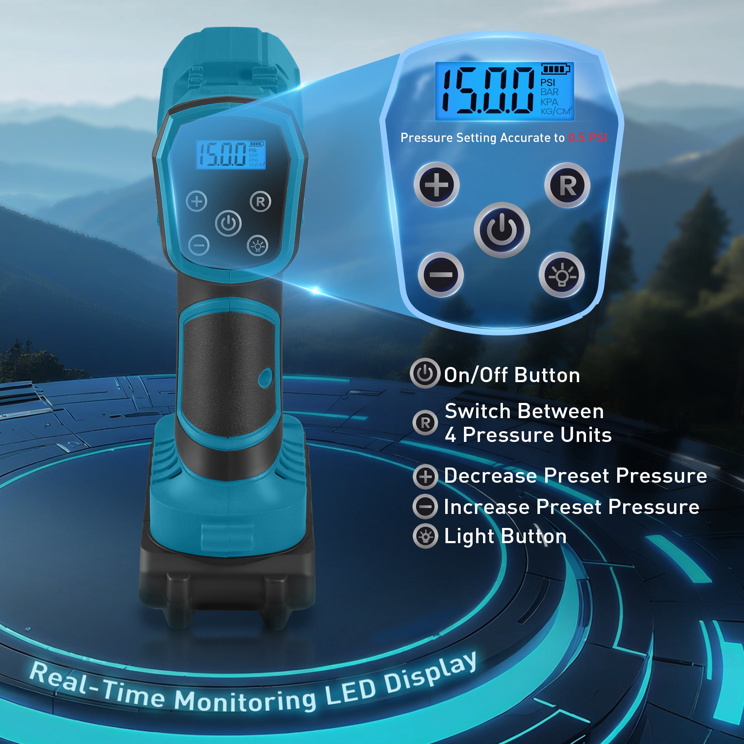 RELOIVE Tire Inflator Portable Air Compressor - 150 Psi Air Pump For Car Tires with Digital Pressure Gauge, LED Light and Auto Shut-Off Function - Cordless Pump for Car, Motorcycle, Bicycle, Balls an