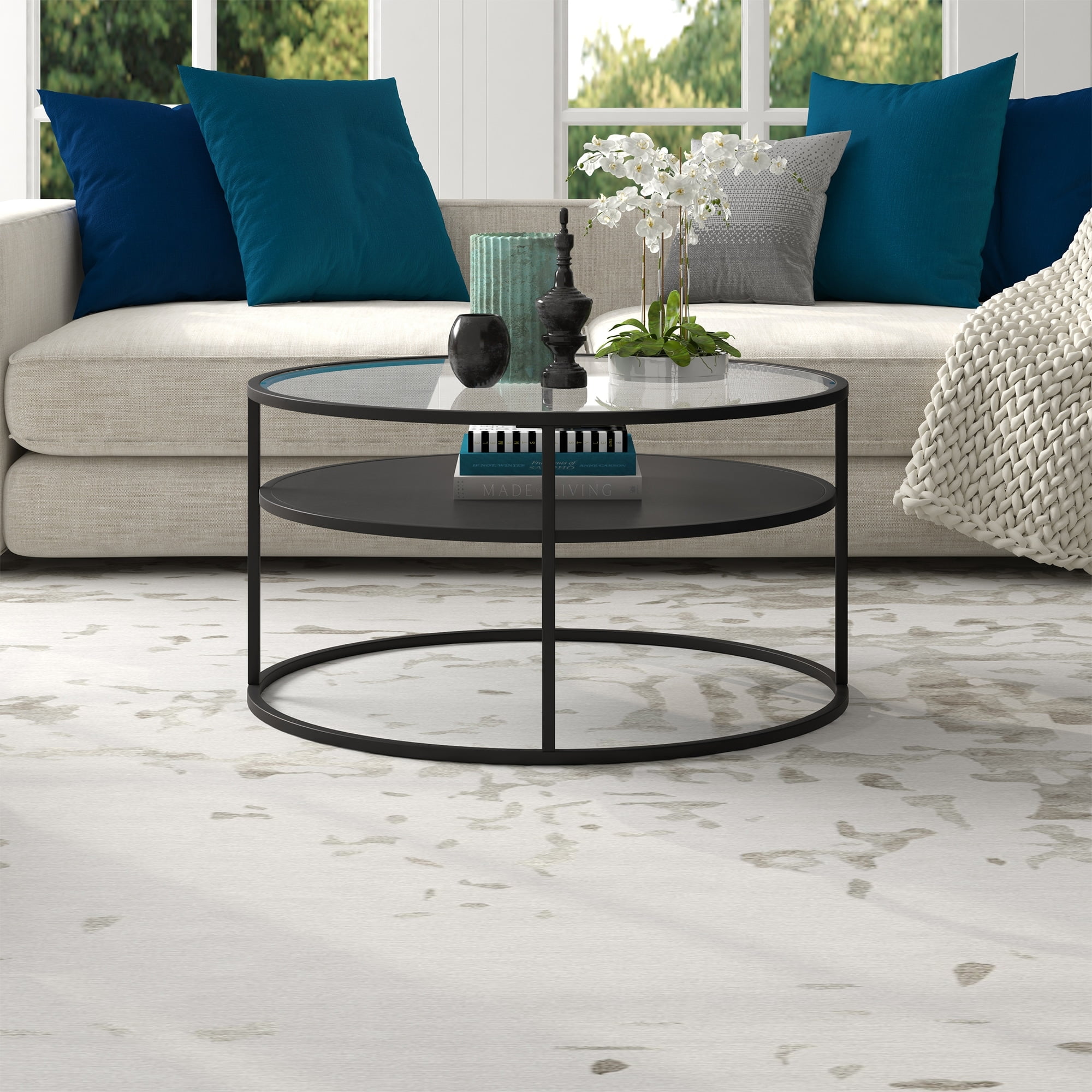 Evelyn&Zoe Ada 32" Wide Round Coffee Table, Blackened Bronze