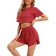 thumbnail image 4 of Conjuntos de Pijama Cortos para Mujeres INSPIRE CHIC con Mangas Cortas, Tejido Acanalado, Pantalones Cortos con Aberturas Laterales, Conjuntos de Lounge de 2 Piezas XS Rojo, 4 of 6