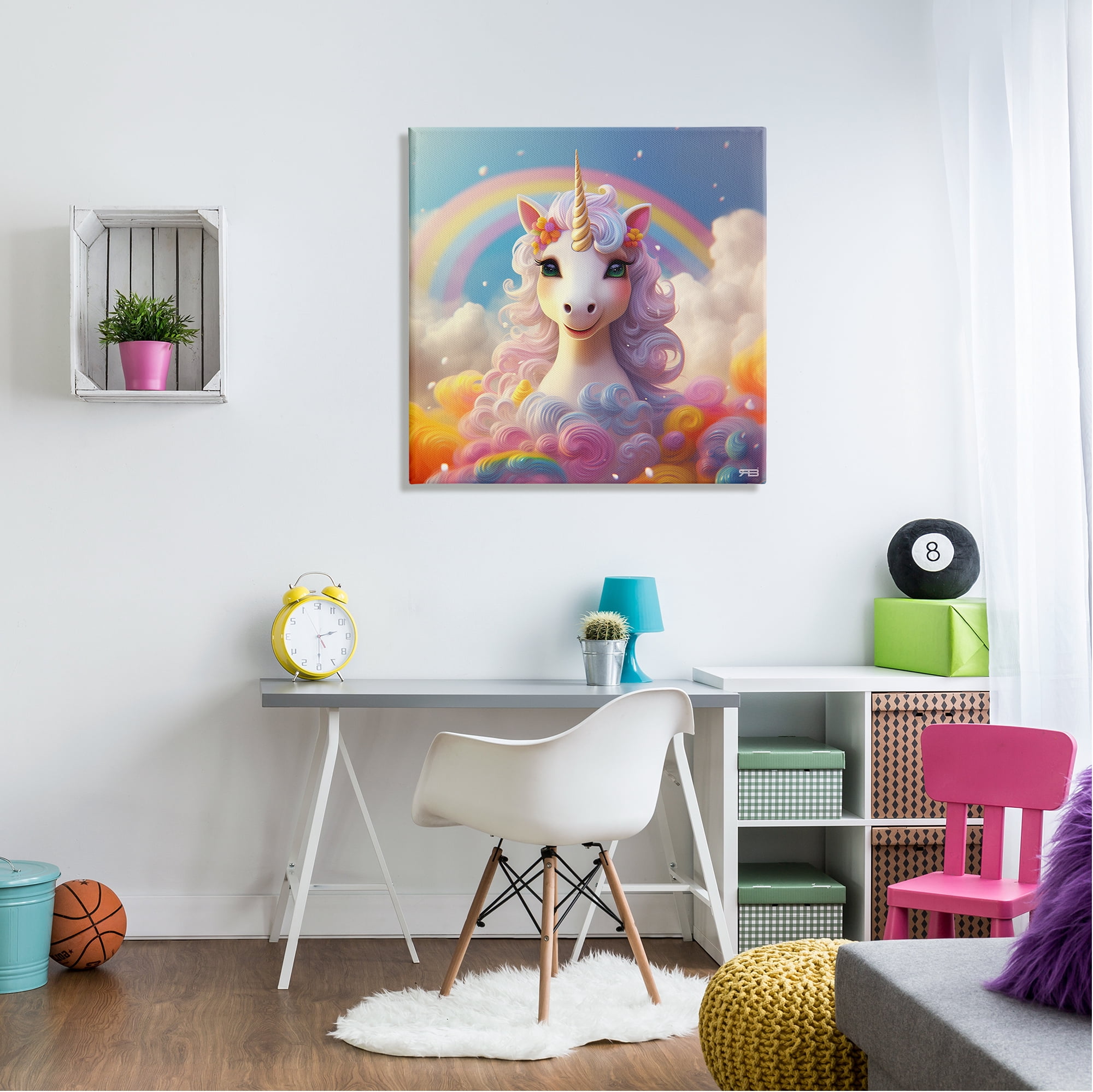 Stupell Industries White Unicorn with Rainbow Fairy Tales & Fantasy Painting Gallery Wrapped Canvas Art Print Wall Art, 30 x 30