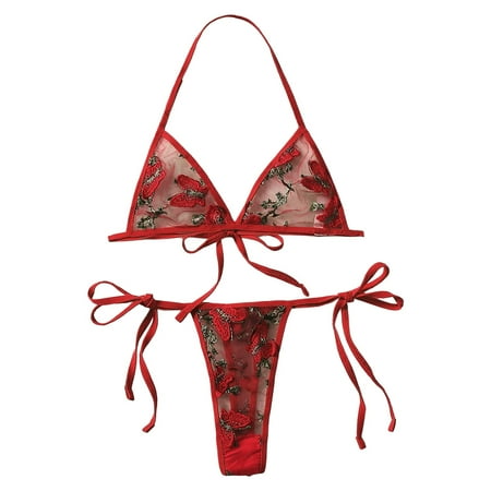 Xiaoxatg Womens Lingerie Sexy Lingerie For Women Embroidered Mesh Sheer Non Padded Bra & V Strings Womens Lingerie Set Underwear Stockings for plus Size Women Lingerie