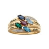 Personalized Planet Family Sterling Silver or 18K Gold over Silver Marquise Birthstone Ring with Accent Diamonds