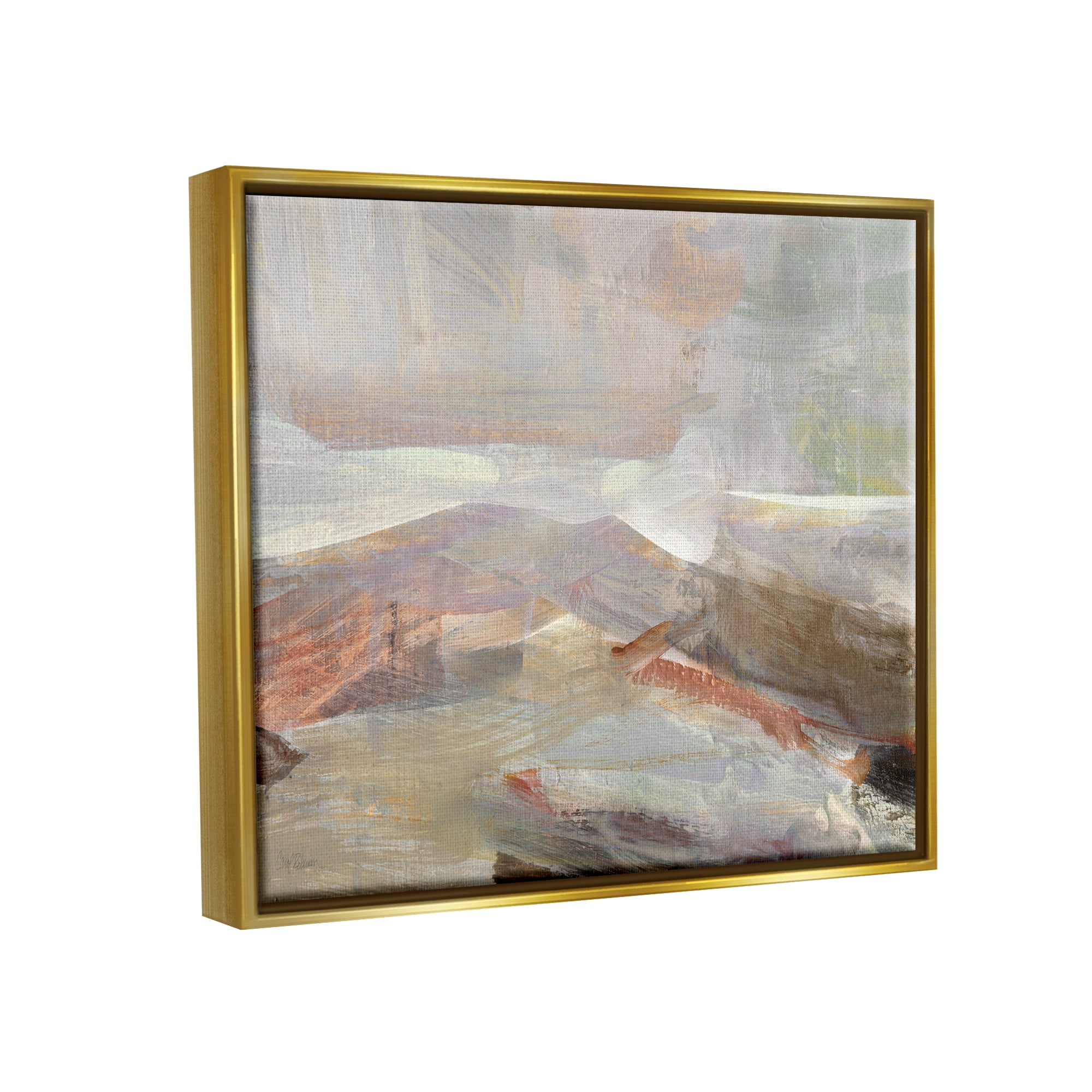 Stupell Industries Layered Abstract Thick Brushstrokes Neutral Browns Painting Painting Metallic Gold Floating Framed Canvas Print Wall Art, Design by Carol Robinson