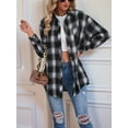thumbnail image 5 of Womens Button Down Flannel Shirts Long Sleeve Plaid Shackets Business Casual Blouse Top Black L, 5 of 7