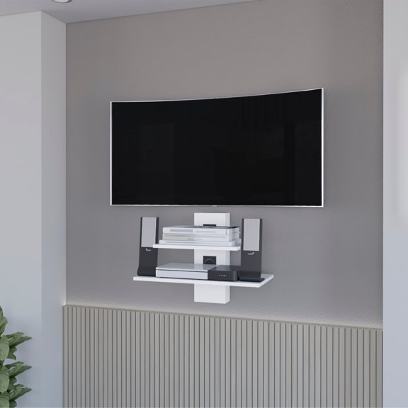 White Dual-Shelf Wall Floating Shelf,White Wood Furniture Primary Living Space Display Shelving Etageres