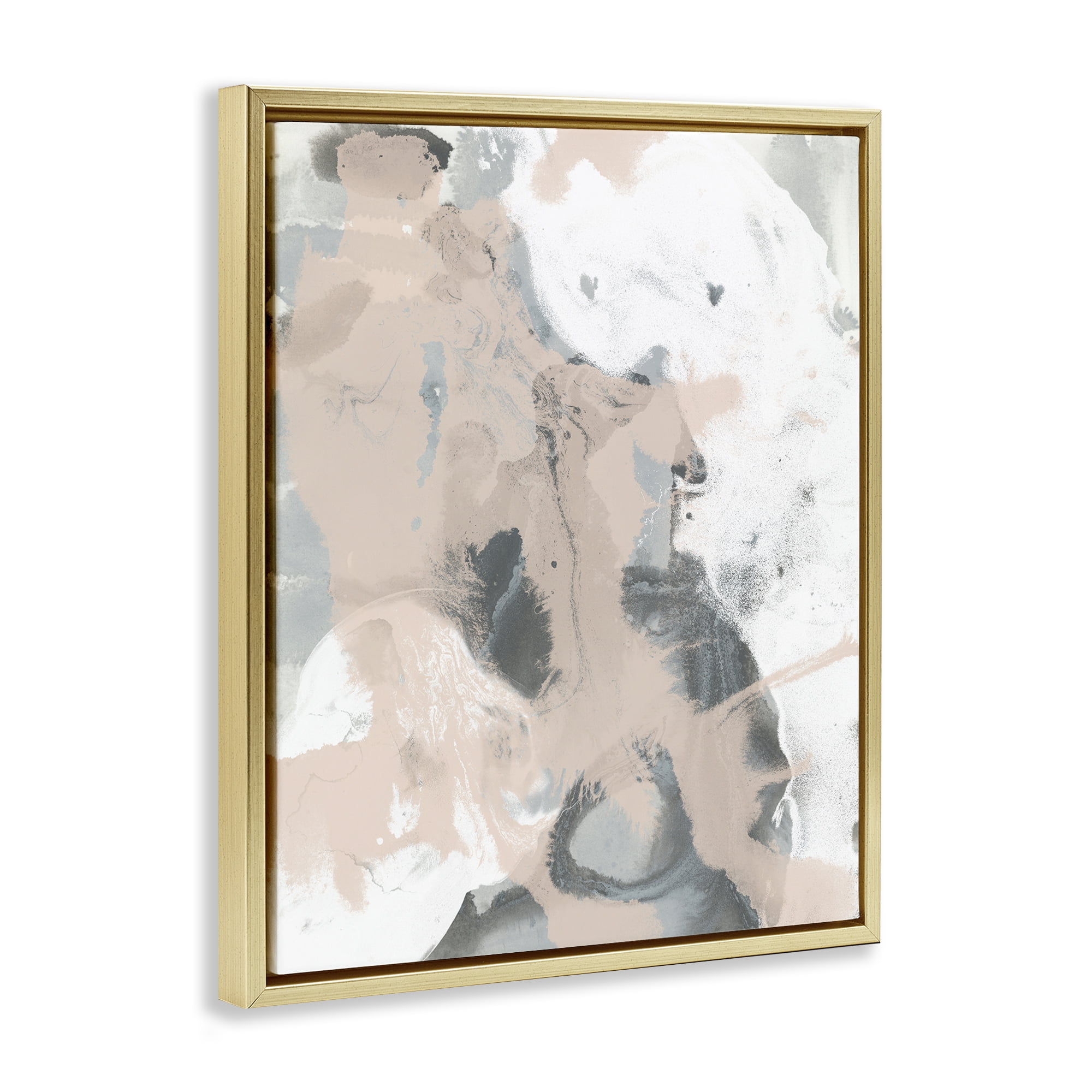 Stupell Industries Beige & Grey Splash Abstract Painting Gold Floater Framed Canvas Art Print Wall Art, 25 x 31
