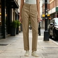 thumbnail image 2 of Inleife Women Solid Straight Leg Cargo Pants Zipper Button Closure Multi Pocket Outdoor Casual Utility Long Trousers, 2 of 6