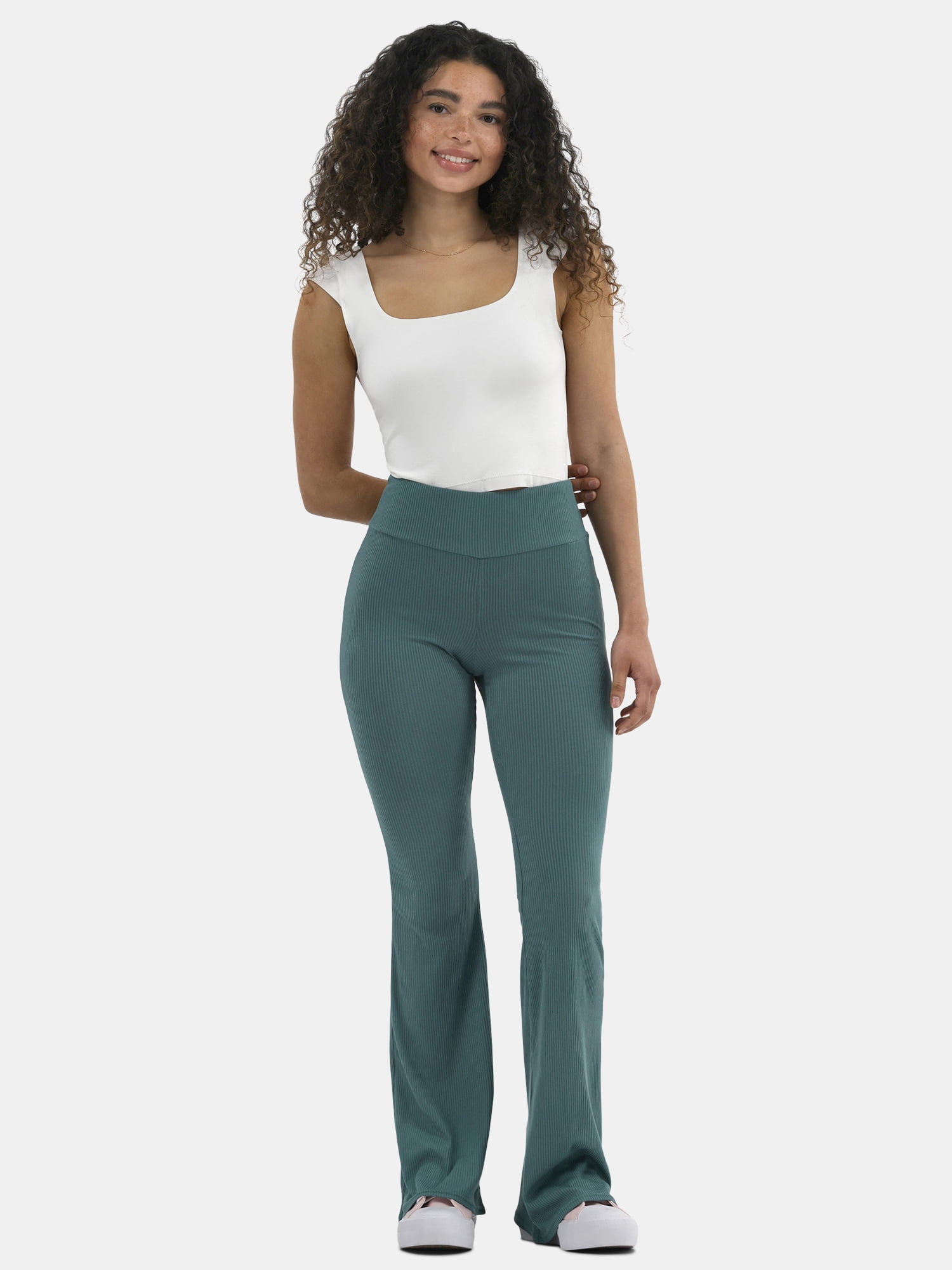 No Boundaries Ribbed Flare Pants with Lettuce-Edge Hem, 32” Inseam, Women’s