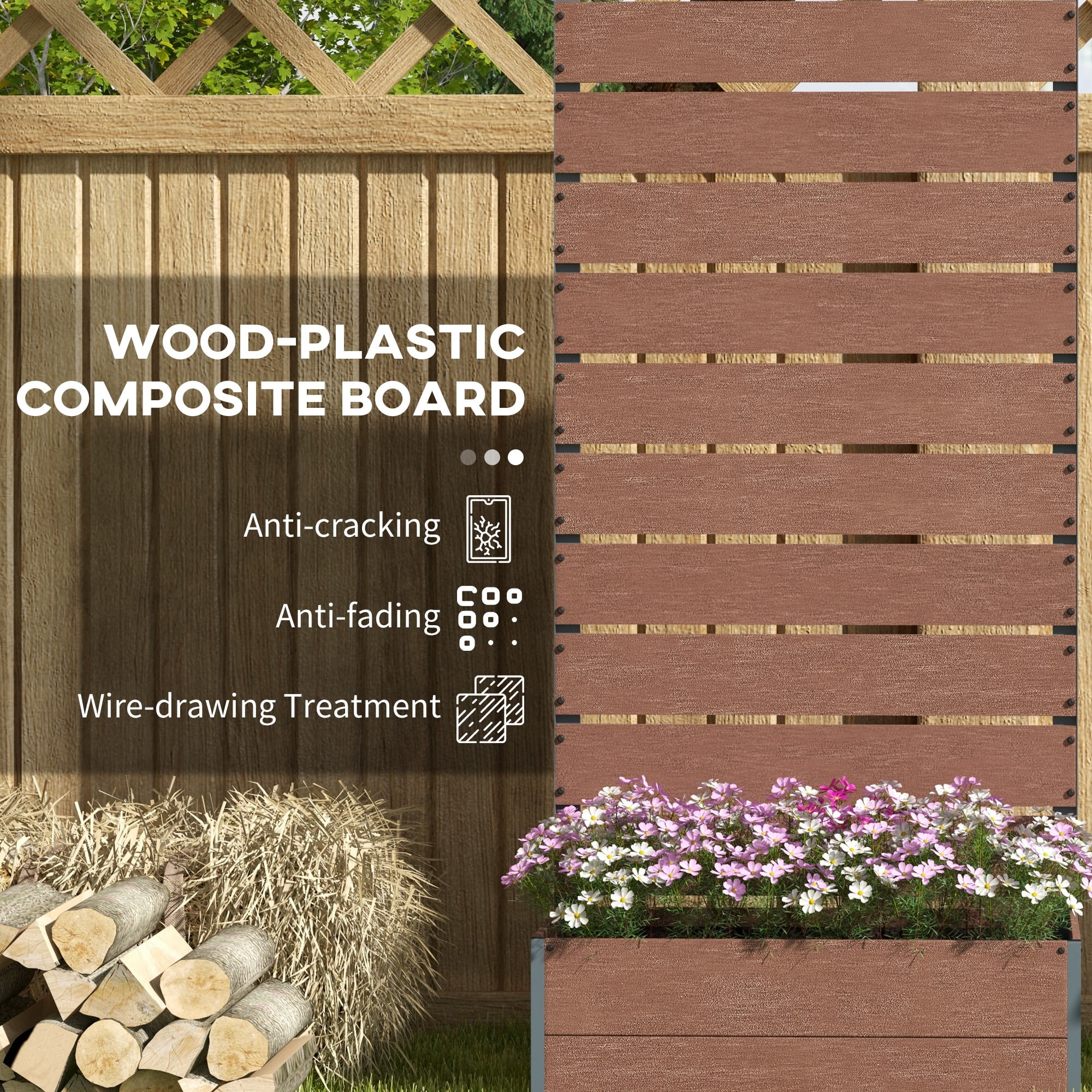 Raised Garden Bed with Trellis for Climbing Plants, Planter Box with Drainage Gap, Freestanding Trellis Planter for Outdoor, Patio, Deck, 28.25" x 15" x 59", Brown