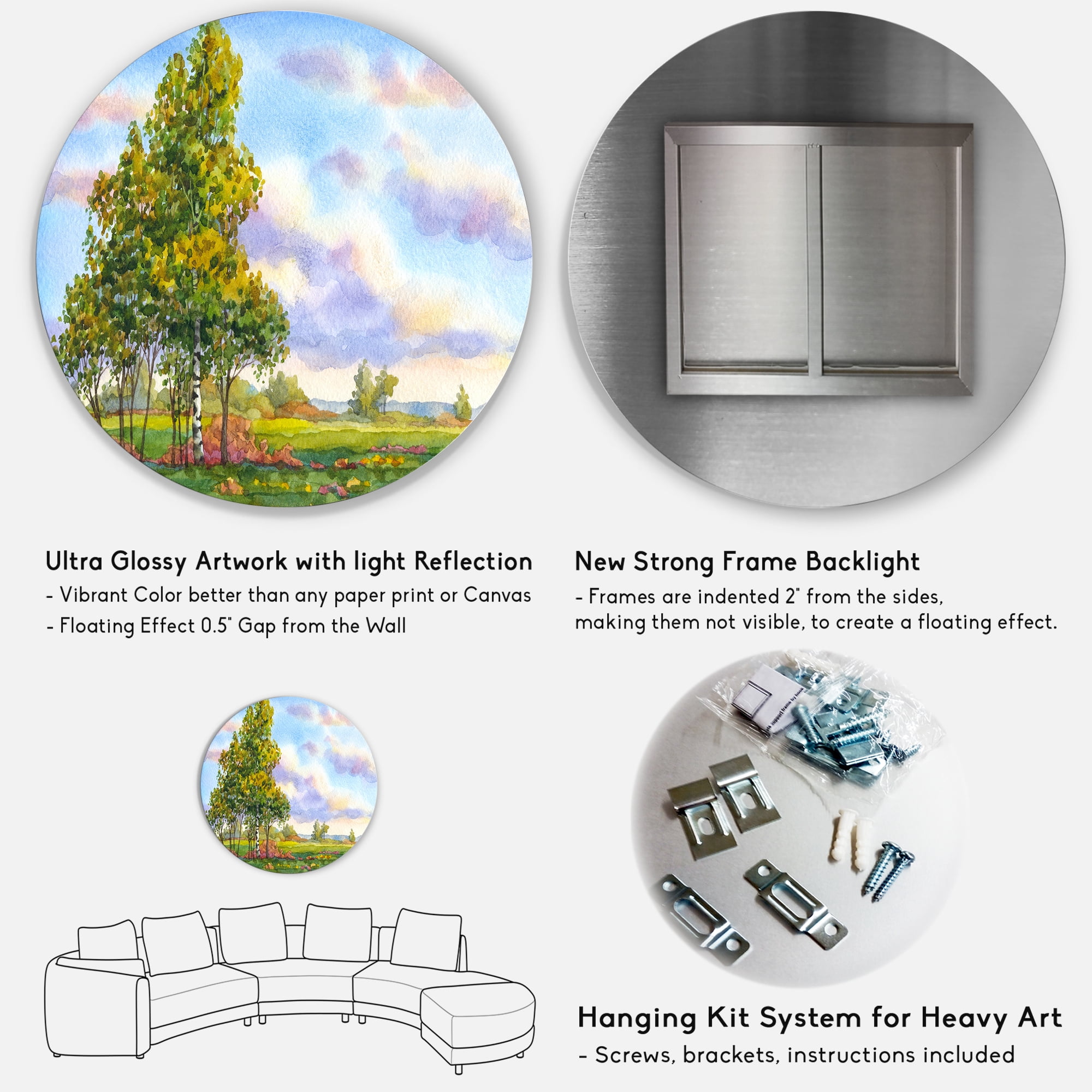 Designart 'The Trees In The Evening Landscape Field ' Traditional Circle Metal Wall Art 23x23 - Disc of 23