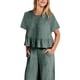 thumbnail image 2 of Conjunto de top de manga corta verde y pantalón ancho para mujer - Talla S Elegante verano con volantes, 2 of 4