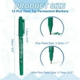 thumbnail image 2 of Uxcell Twin Tip Permanent Markers, 12 Pack Green Fine and Ultra Fine Point Colored Makers Quick Drying Coloring Pen for Writing Drawing on Wood Plastic Metal Glass Stone, 2 of 6