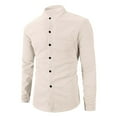 thumbnail image 6 of Generic Men's Waffle Shirts Stand Collar Texture Button Down Long Sleeve Blouse Casual Slim Cardigan Street Tops with Pocket, 6 of 6