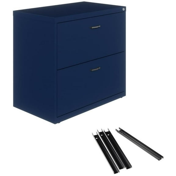 Hirsh Lateral Metal File Cabinet 30"W 2 Drawer Navy Set with Front to Back Rails