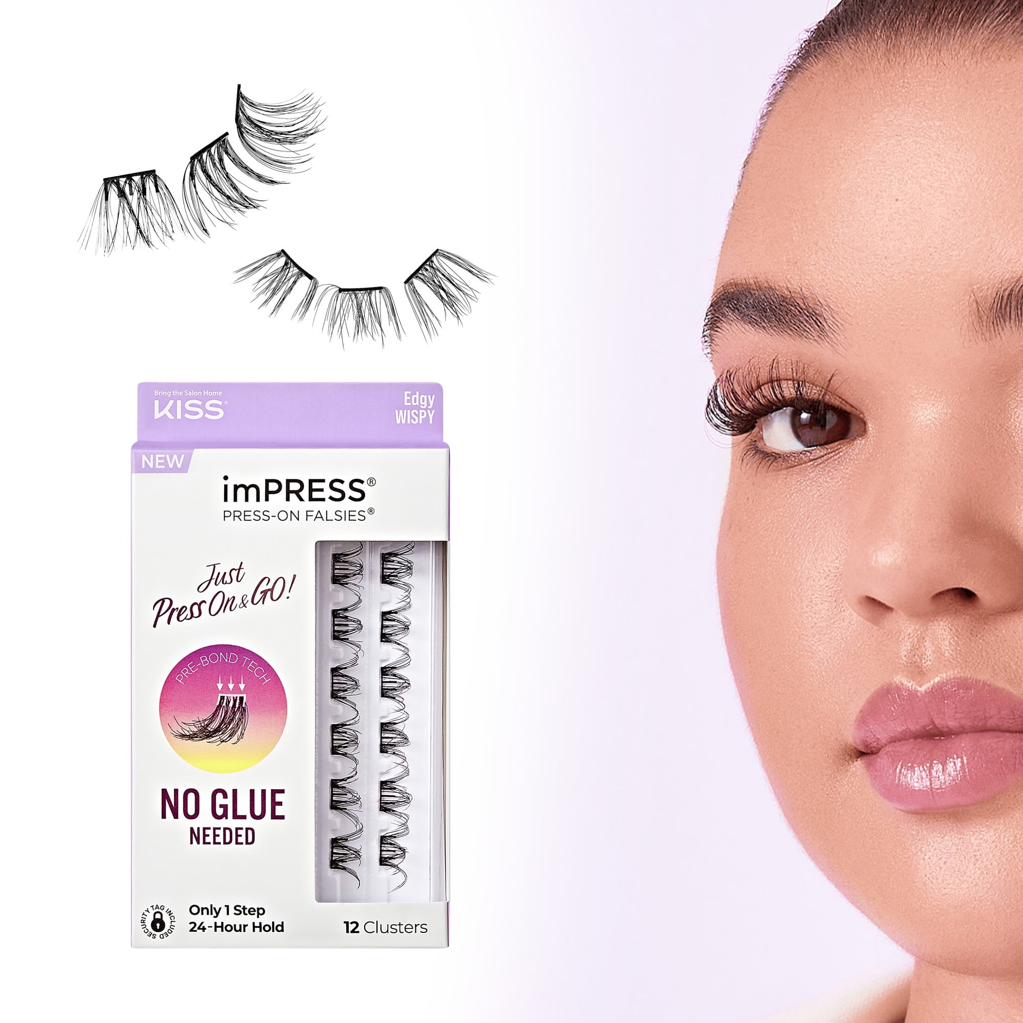 Kiss Impress Falsies Self Adhesive Eyelashes Minipack, Wispy, Airy, 12 Lash Clusters