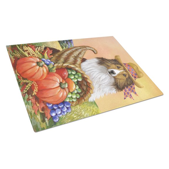 Carolines Treasures PPP3185LCB Sheltie Autumn Glass Cutting Board Large, 12H x 16W, multicolor
