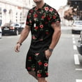 thumbnail image 2 of Honeeladyy Men's 2 Pieces Short Sets Cotton Henley Shirts Short Sleeve Casual Beach Shorts Summer Yoga Outfits #Lc-Red-XXXL, 2 of 5
