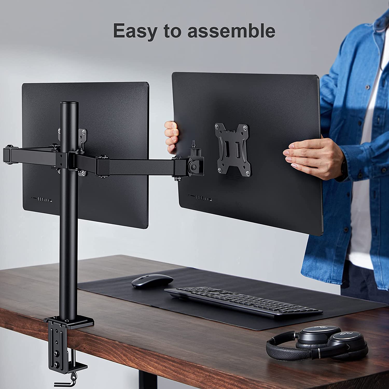Dual Monitor Arms Desk Mount For 13 To 27 Inch, Heavy Duty Fully Adjustable Monitor  Stand For Two Monitor, 75x75mm/100x100mm VESA Mount With C Clamp/Grommet  Mount, Holds Up To 17.6lbs Per