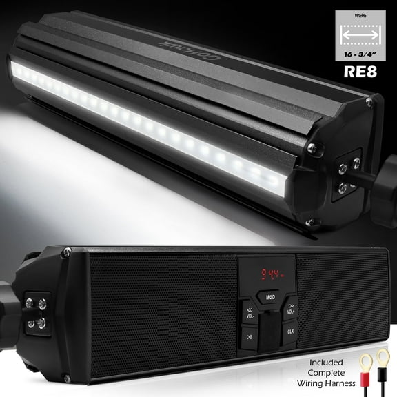 GoHawk RE8 Waterproof Bluetooth Motorcycle Speakers with mounting Clamp Supports Handlebar, Black