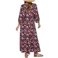 thumbnail image 4 of Mnyycxen Women Boho Floral Printed Maxi Dresses V Neck Long Sleeve Tie Beach Dress Smocked Layer Flowy Dresses, 4 of 5