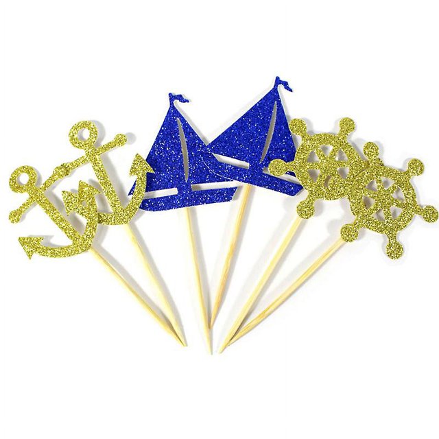 Botao Adorno para Tarta con Ancla de Barco de Vela, decoración para Magdalenas, Suministros para Fiestas para Bodas, cumpleaños, Festivales, 24 Piezas