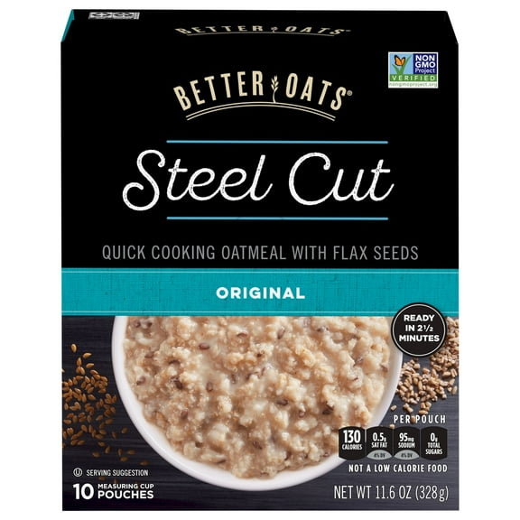 Pack of 4 Better Oats Steel Cut Instant Oatmeal - Original - 10 ct - Package may vary