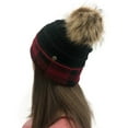 thumbnail image 2 of Dyfzdhu Women Plaid Stitching Outdoor Plush Hats Crochet Knit Button Beanie Cap Red, 2 of 5