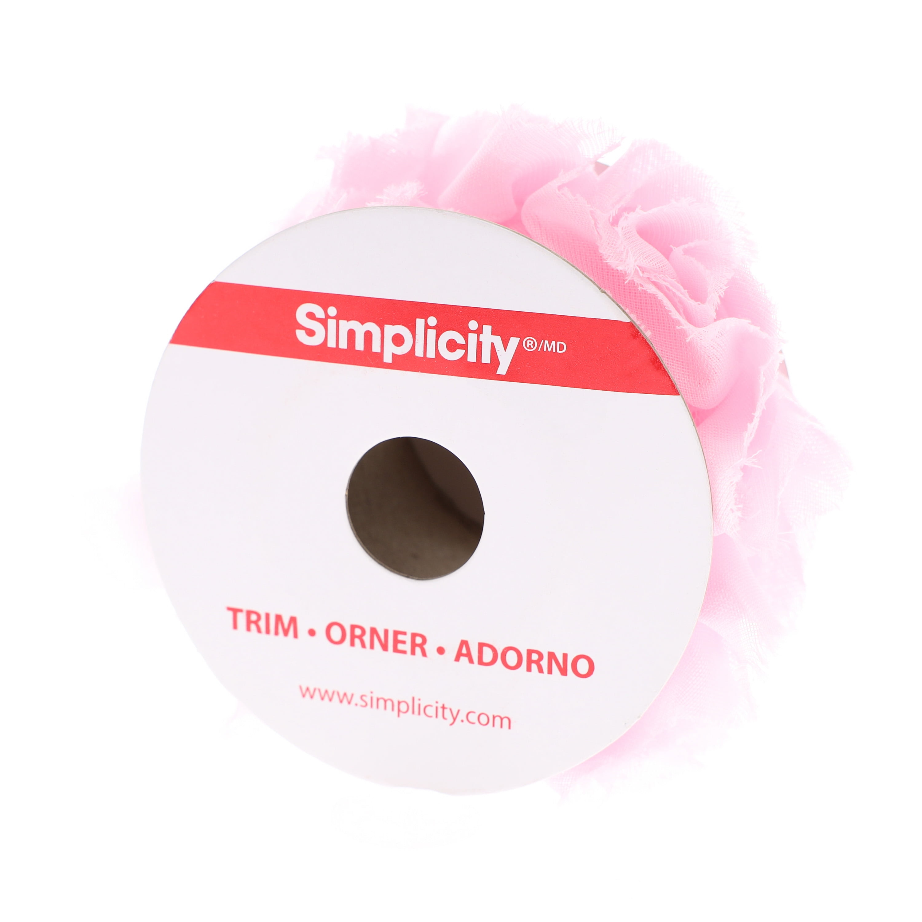Simplicity Trim, Pink 2 inch Large Ribbon Rose Trim Great for Apparel, Home Decorating, and Crafts, 1 Yard, 1 Each
