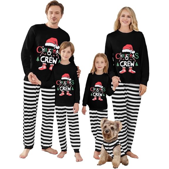 Family Matching Christmas Pajamas Set Letter Stripe Hat Print Holiday Pjs Sleepwear Loungwear